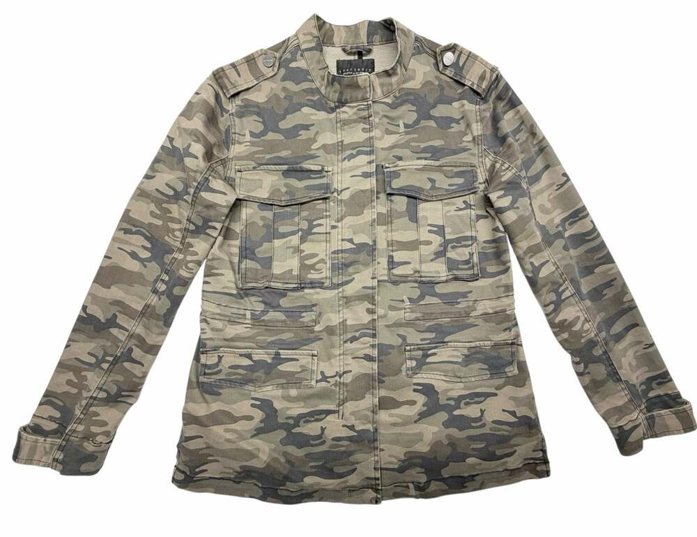 Sanctuary Womens M Camo Military Field Jacket Utility Cargo Pockets Green